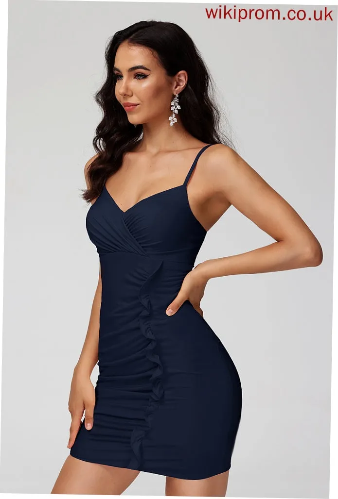 Homecoming V-neck Bodycon Ruffle Jersey With Club Dresses Short/Mini Dress Marian