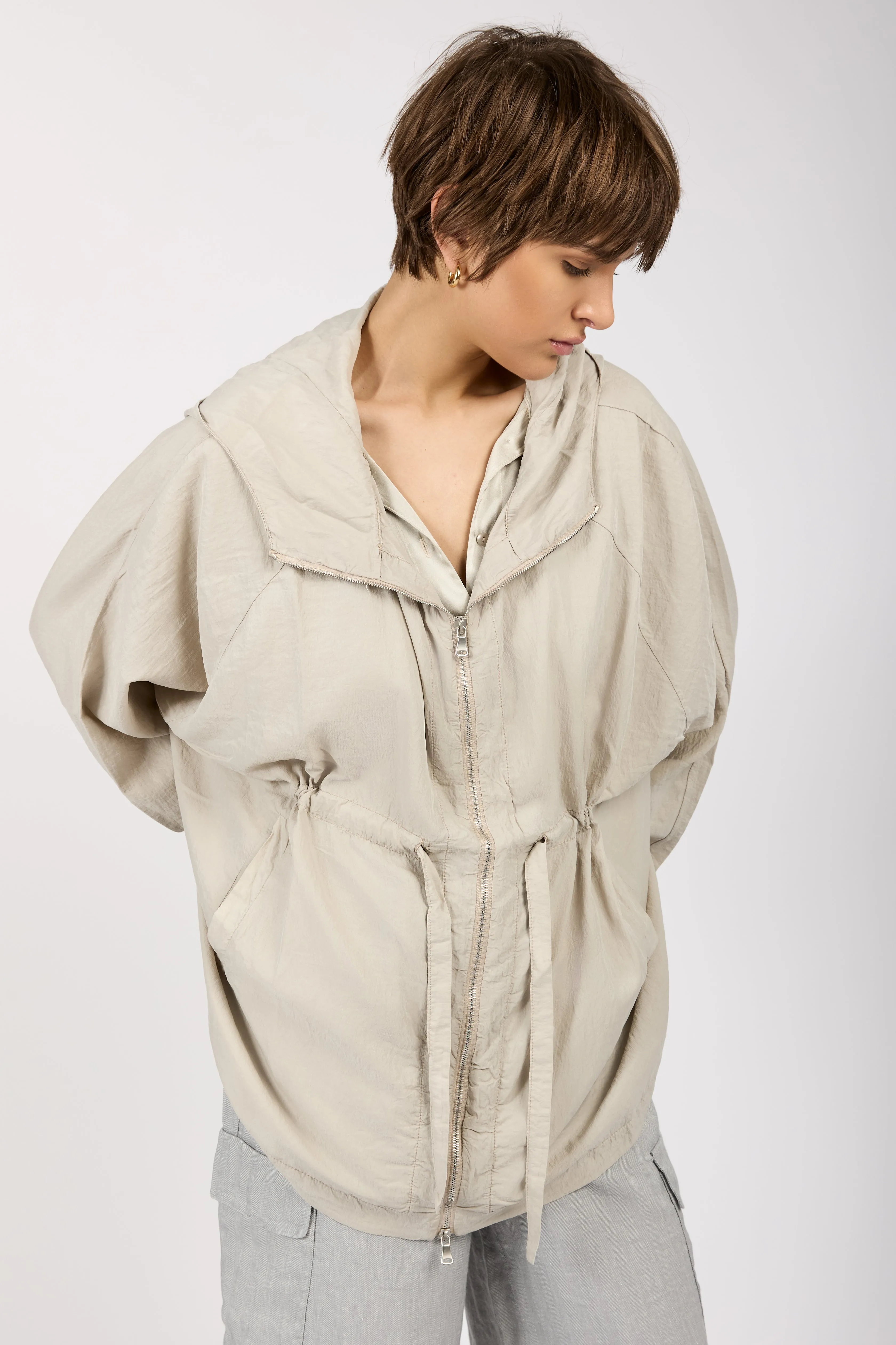 Hooded Zip-Up Jacket in Pearl Grey