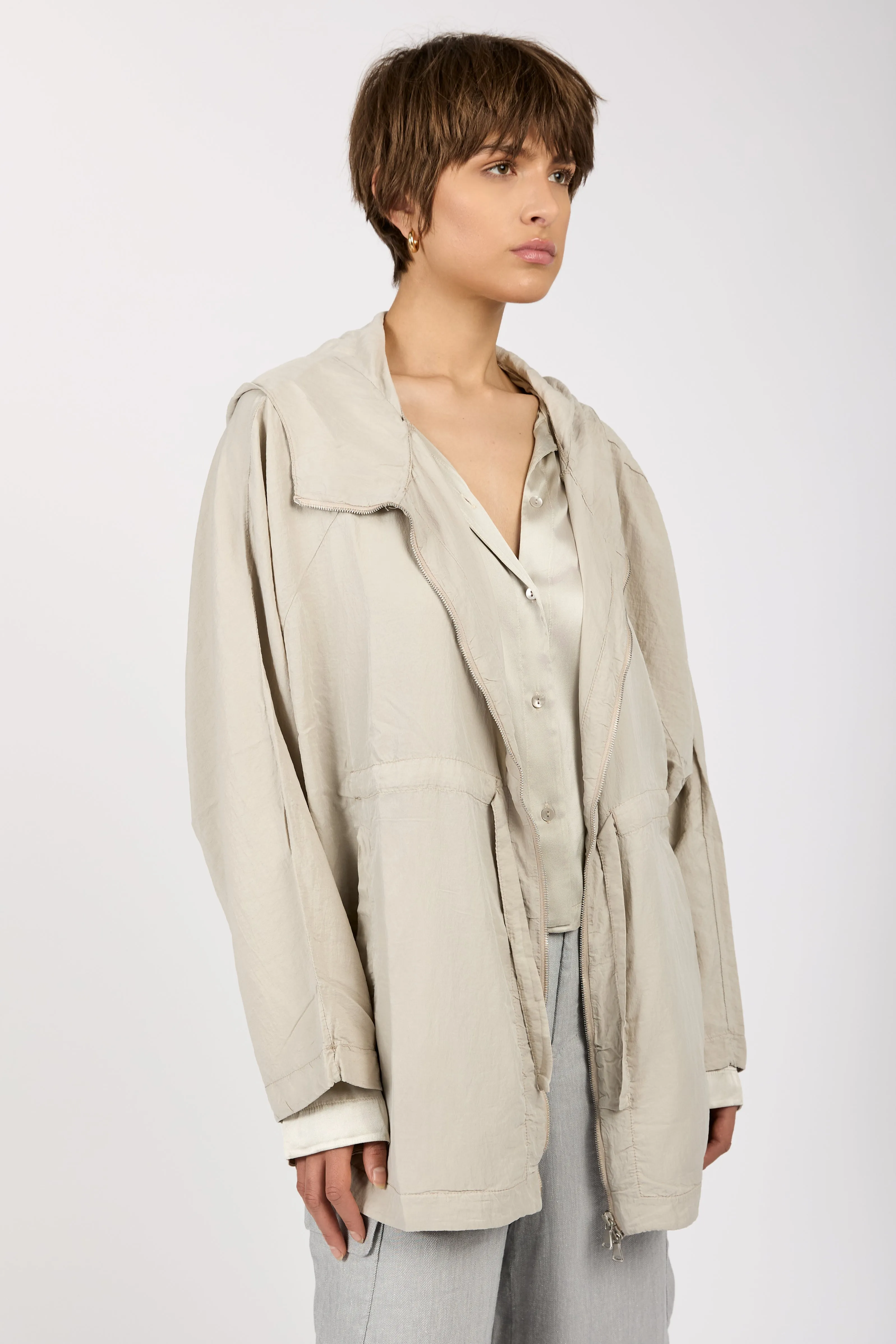 Hooded Zip-Up Jacket in Pearl Grey