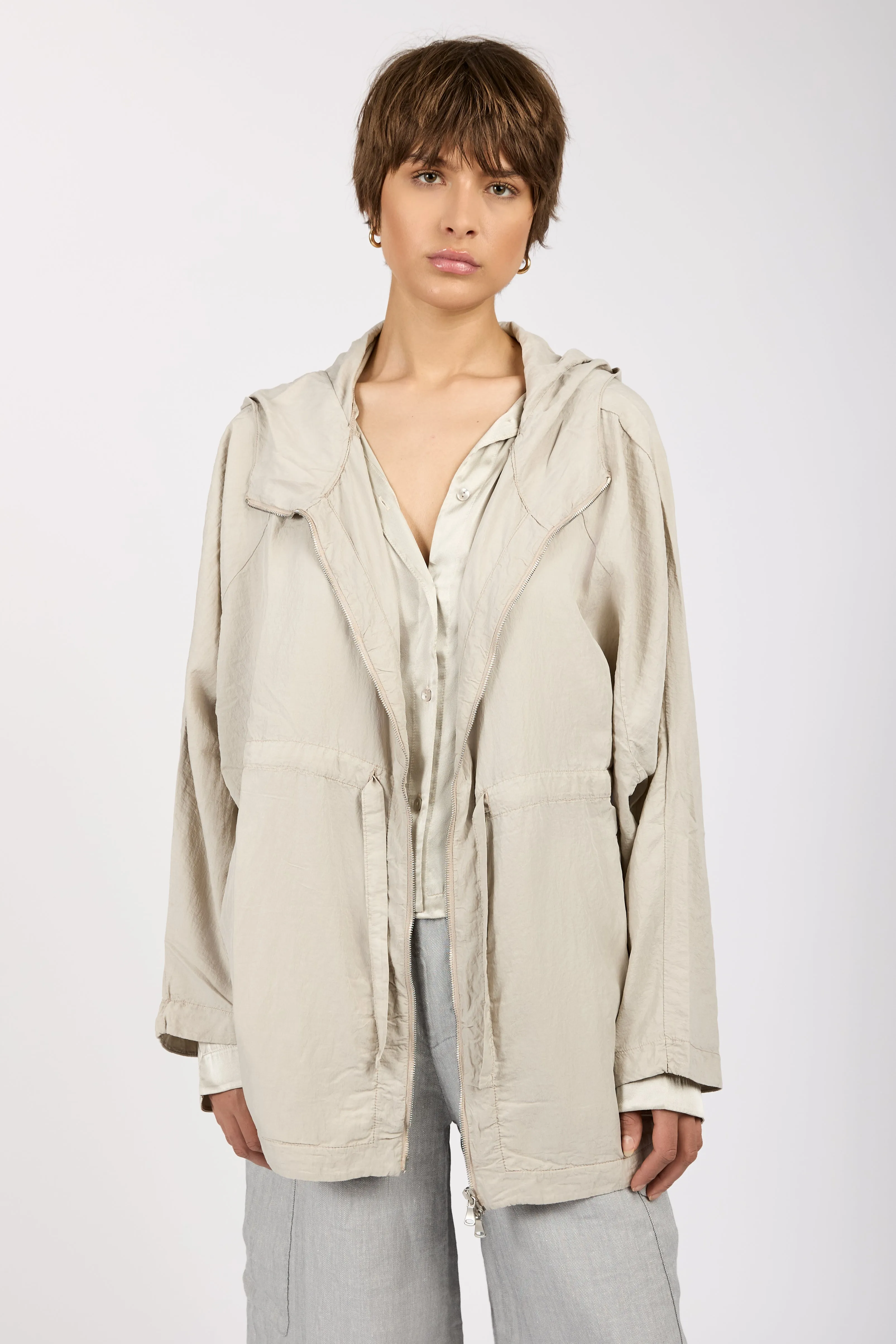 Hooded Zip-Up Jacket in Pearl Grey