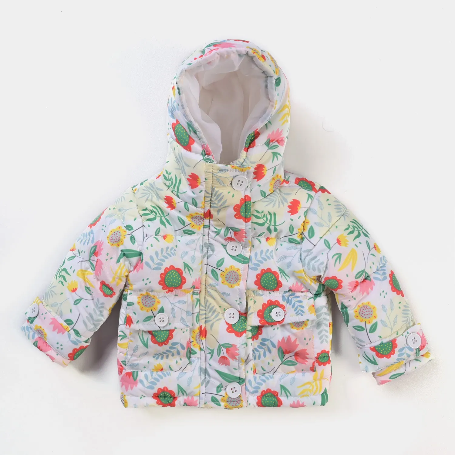 Infant Girls Quilted Jacket Winter Flowers-White