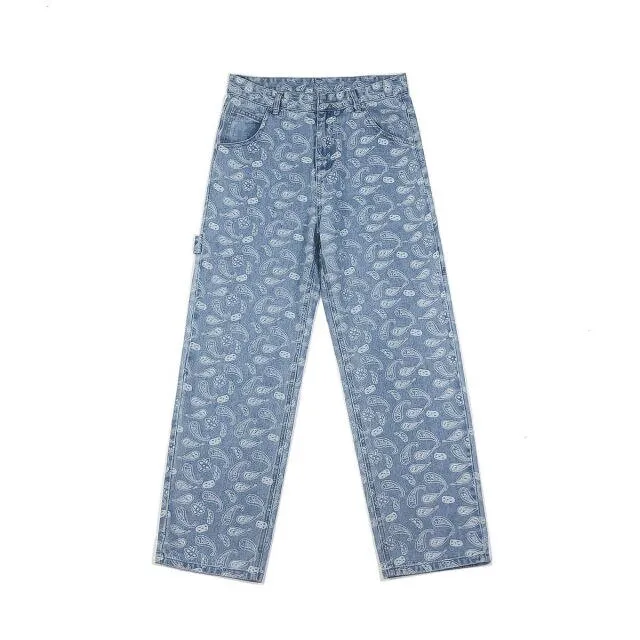 Jeans rétro à fleurs