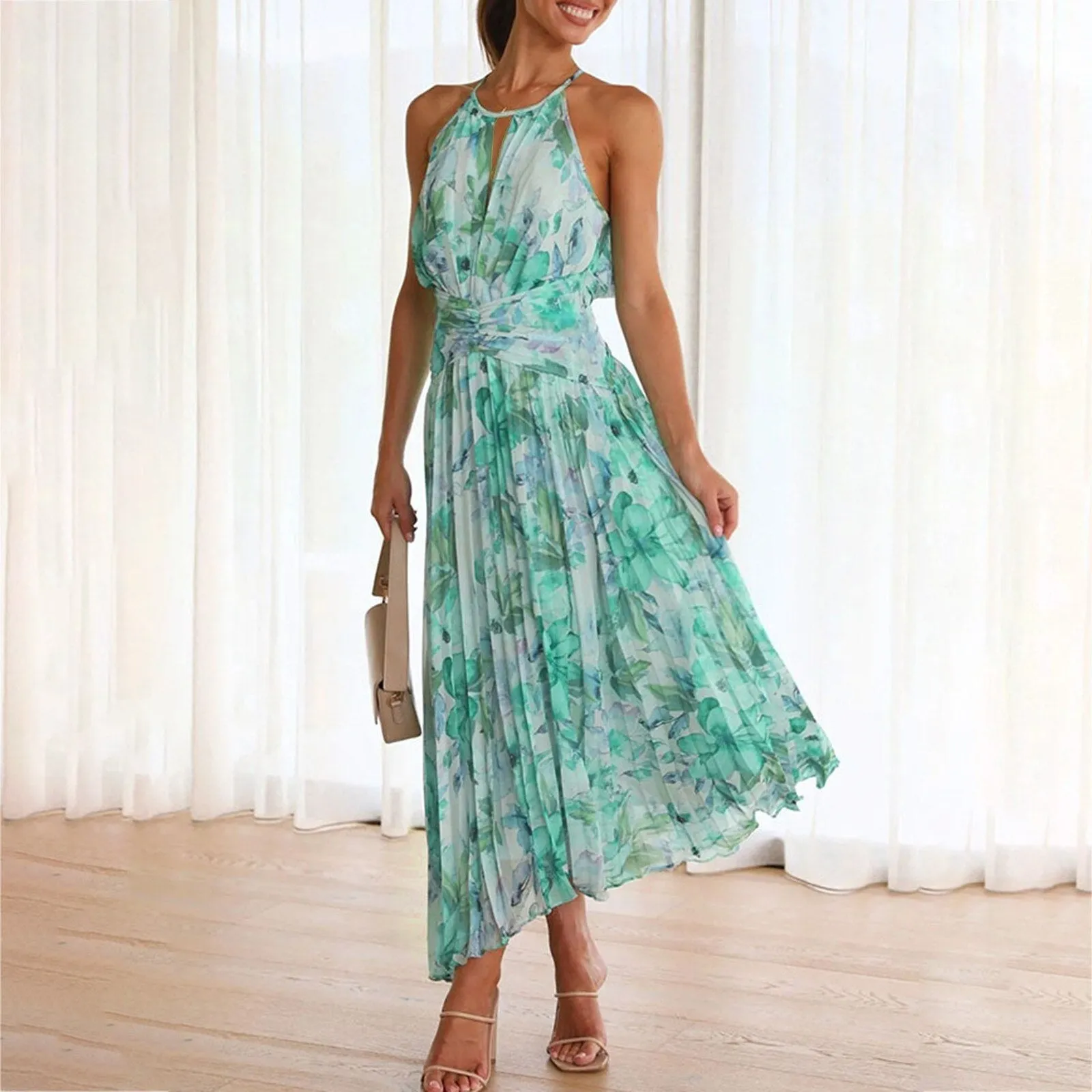 JuliaFashion - 2024 Sexy V-Neck Floral Backless Maxi Dress