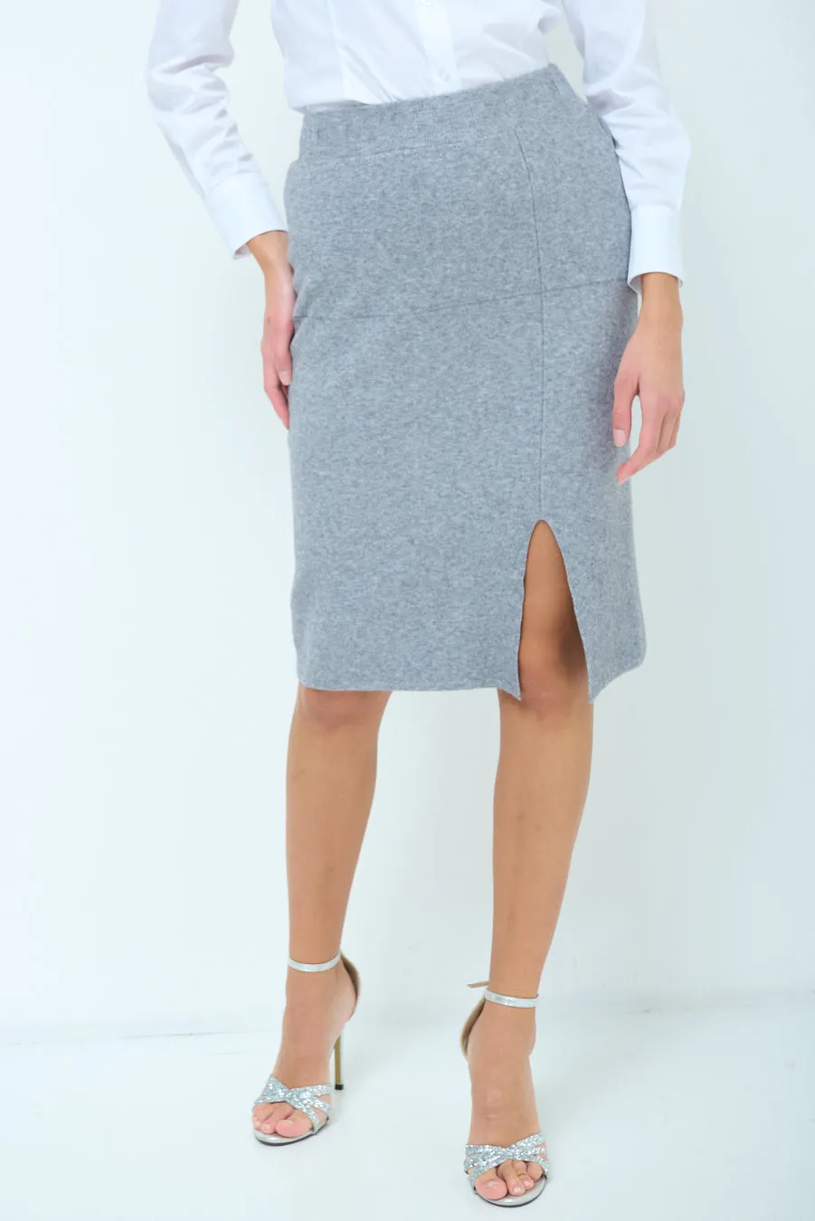 Knit pencil skirt with front slit wholesale