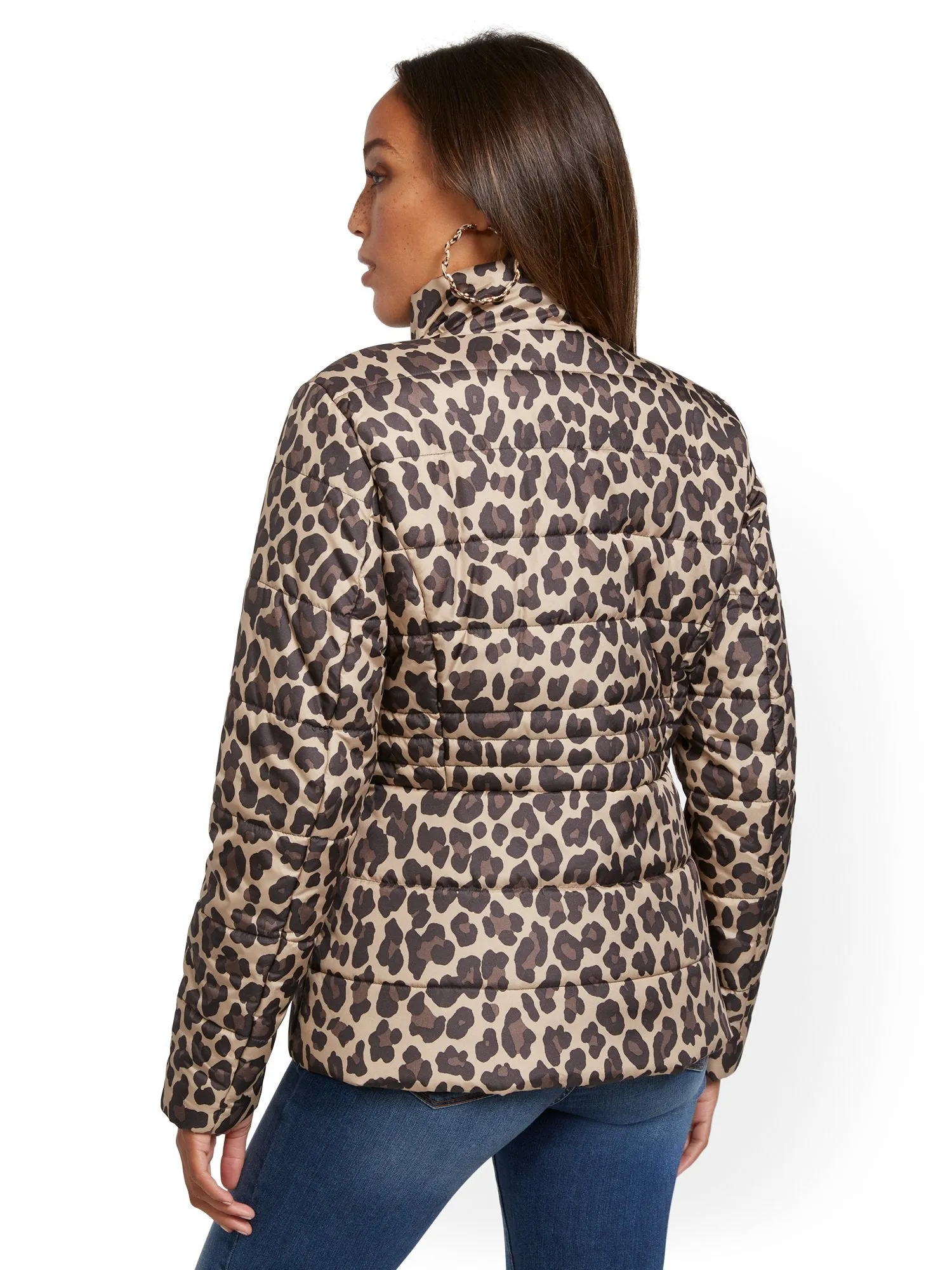 Leopard-Print Seamed Puffer Jacket
