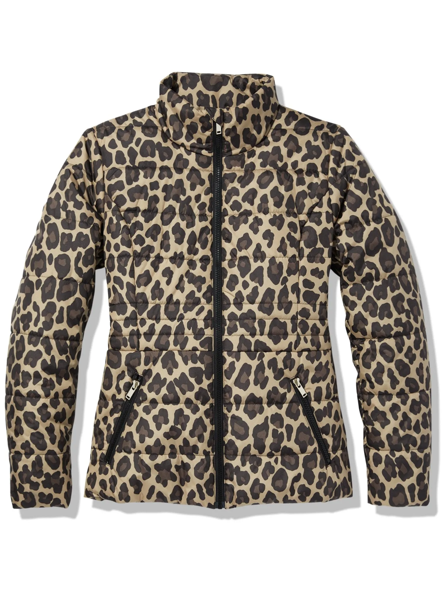 Leopard-Print Seamed Puffer Jacket