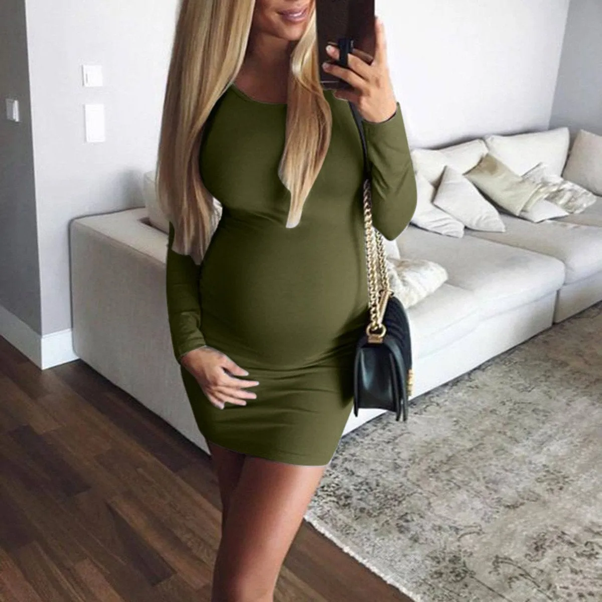 Maternity Fashion Simple Long Sleeve Dress