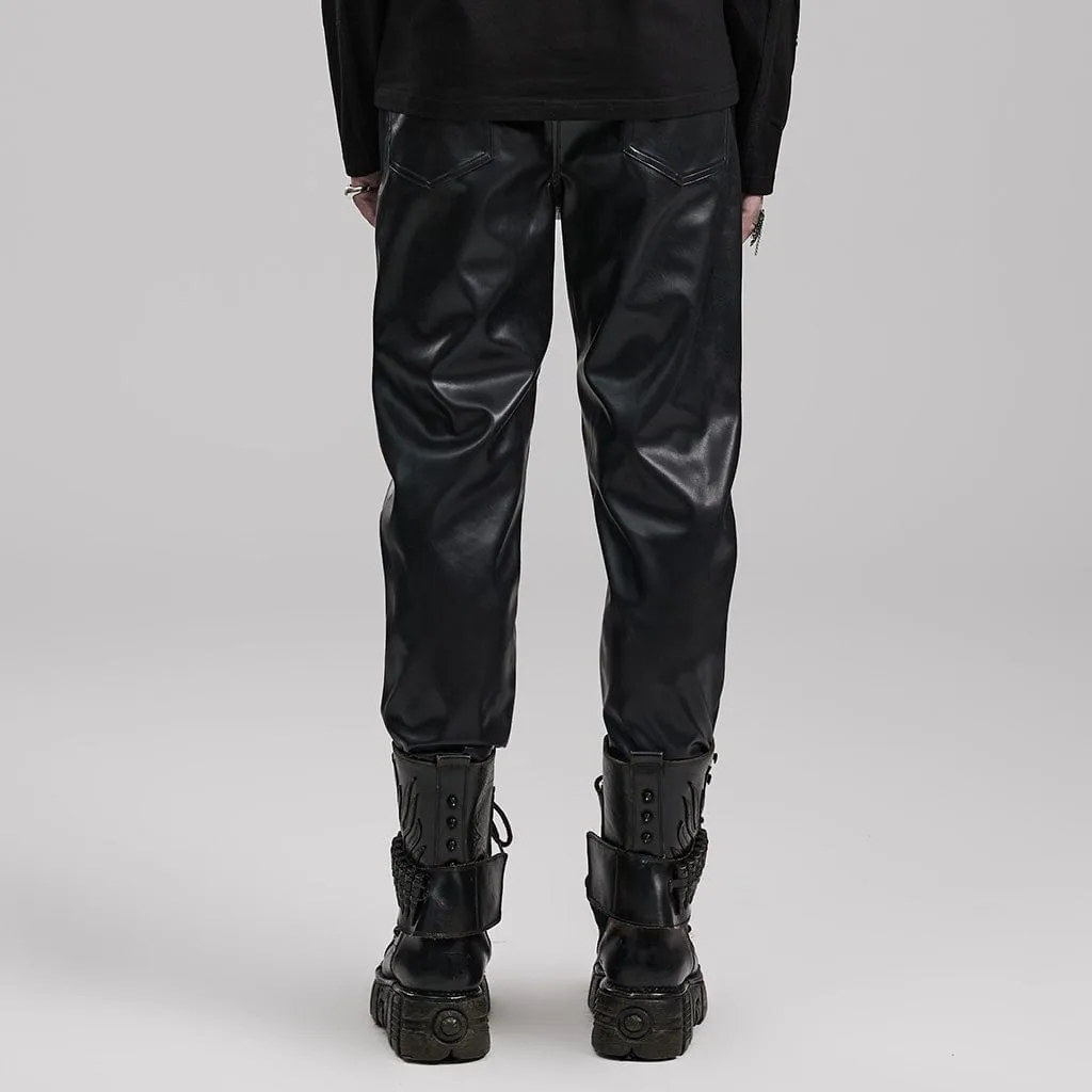 Men's Punk Strappy Faux Leather Pants