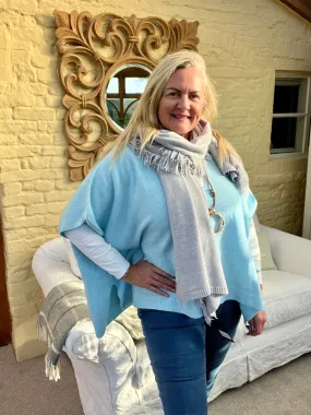 Milan V-Neck Batwing Short Sleeves Jumper Aqua