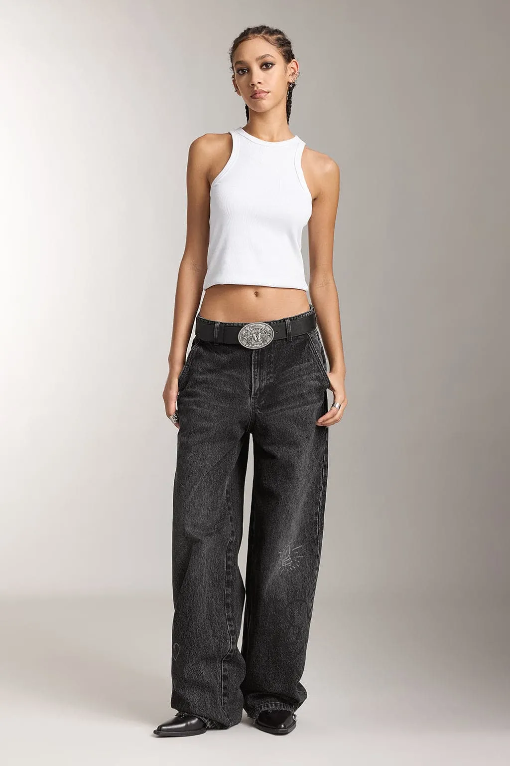 Miss Sixty X Keith Haring Capsule Collection Black Wide Leg Jeans With Printed