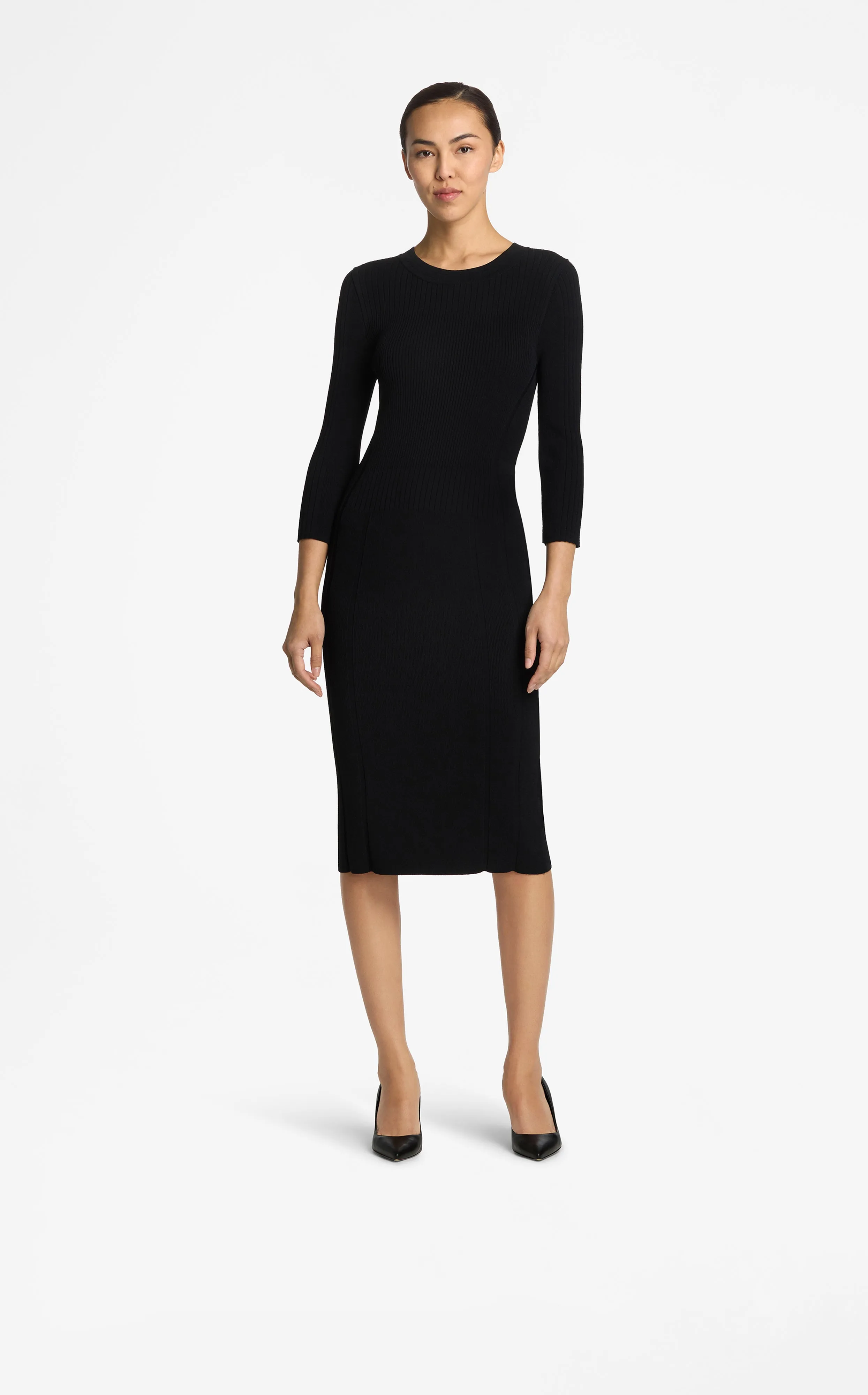 Mixed Rib 3/4 Sleeve Dress