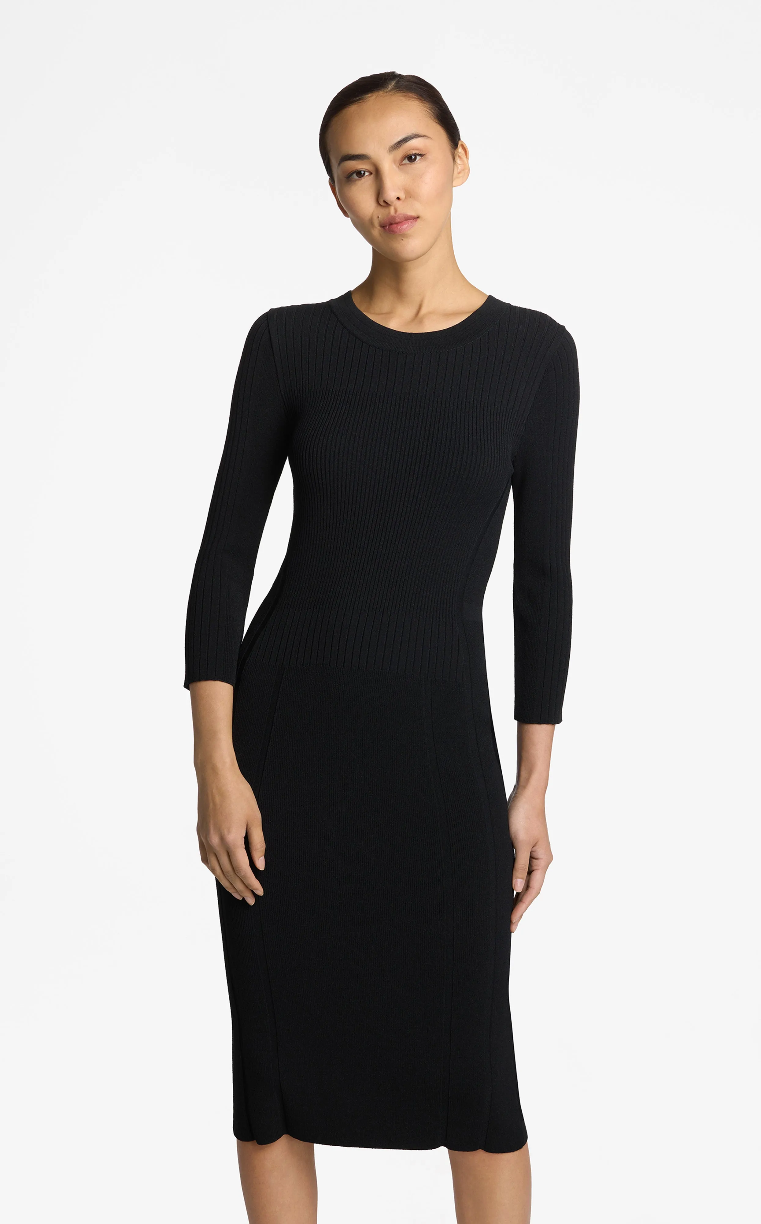 Mixed Rib 3/4 Sleeve Dress