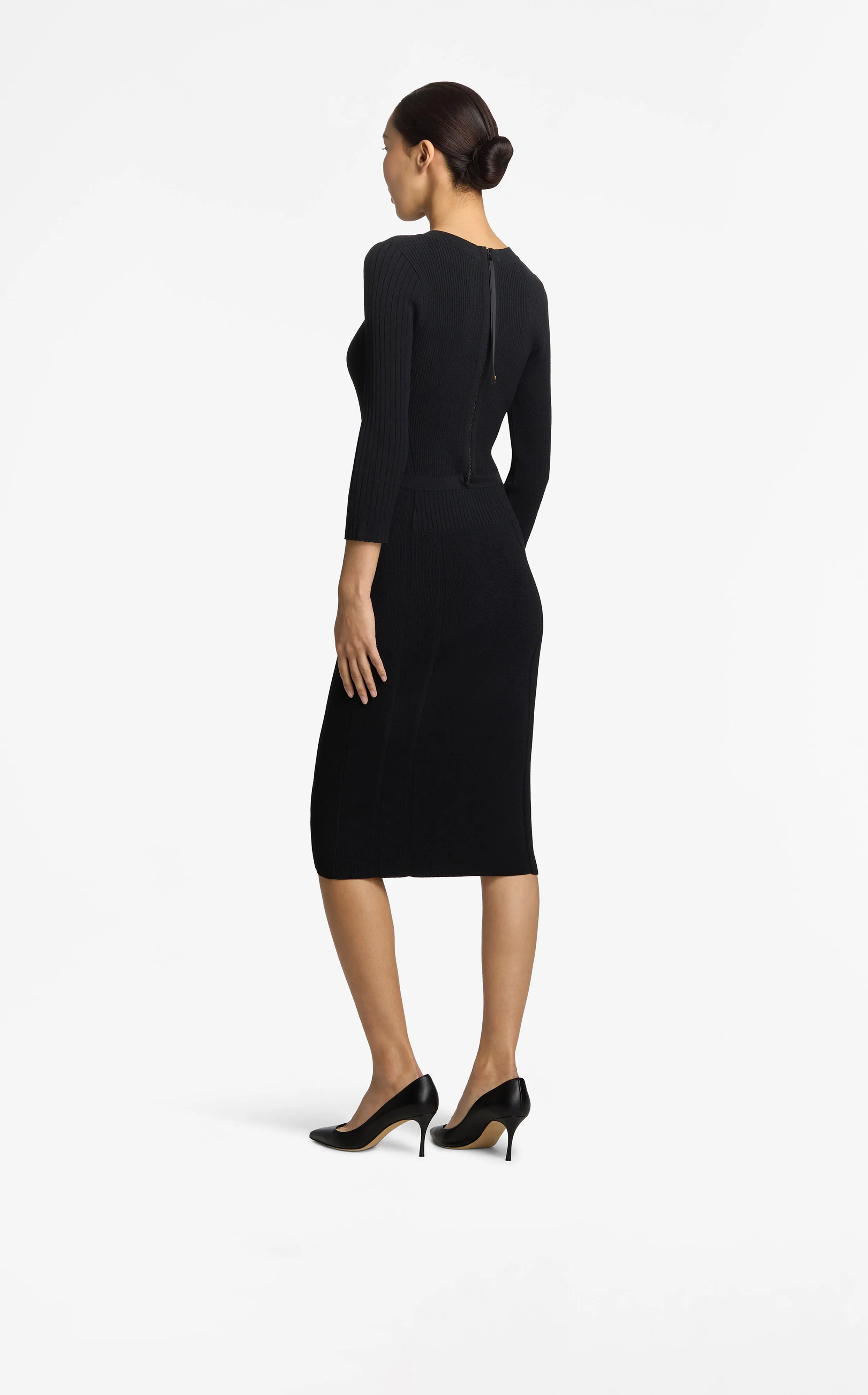 Mixed Rib 3/4 Sleeve Dress