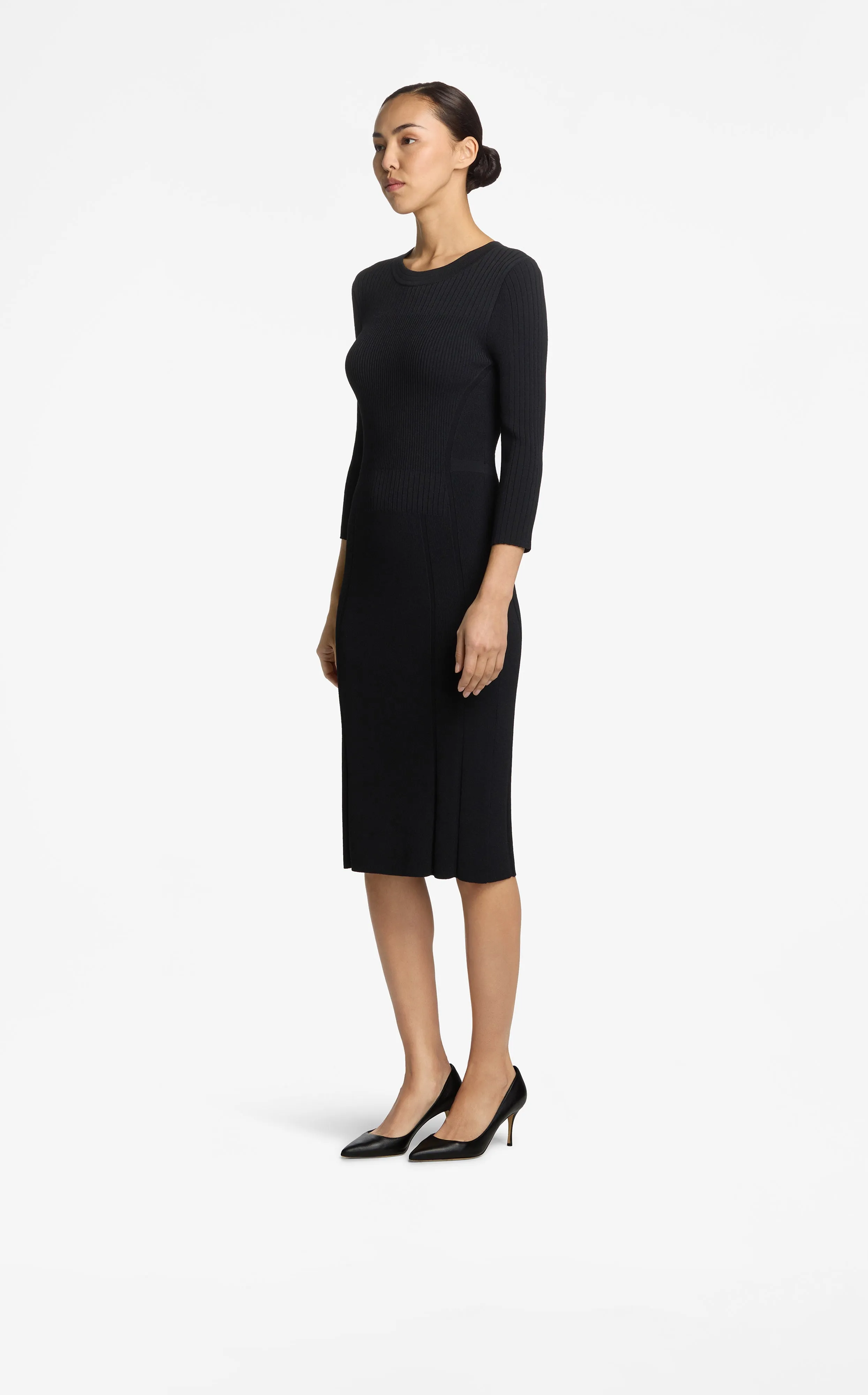 Mixed Rib 3/4 Sleeve Dress