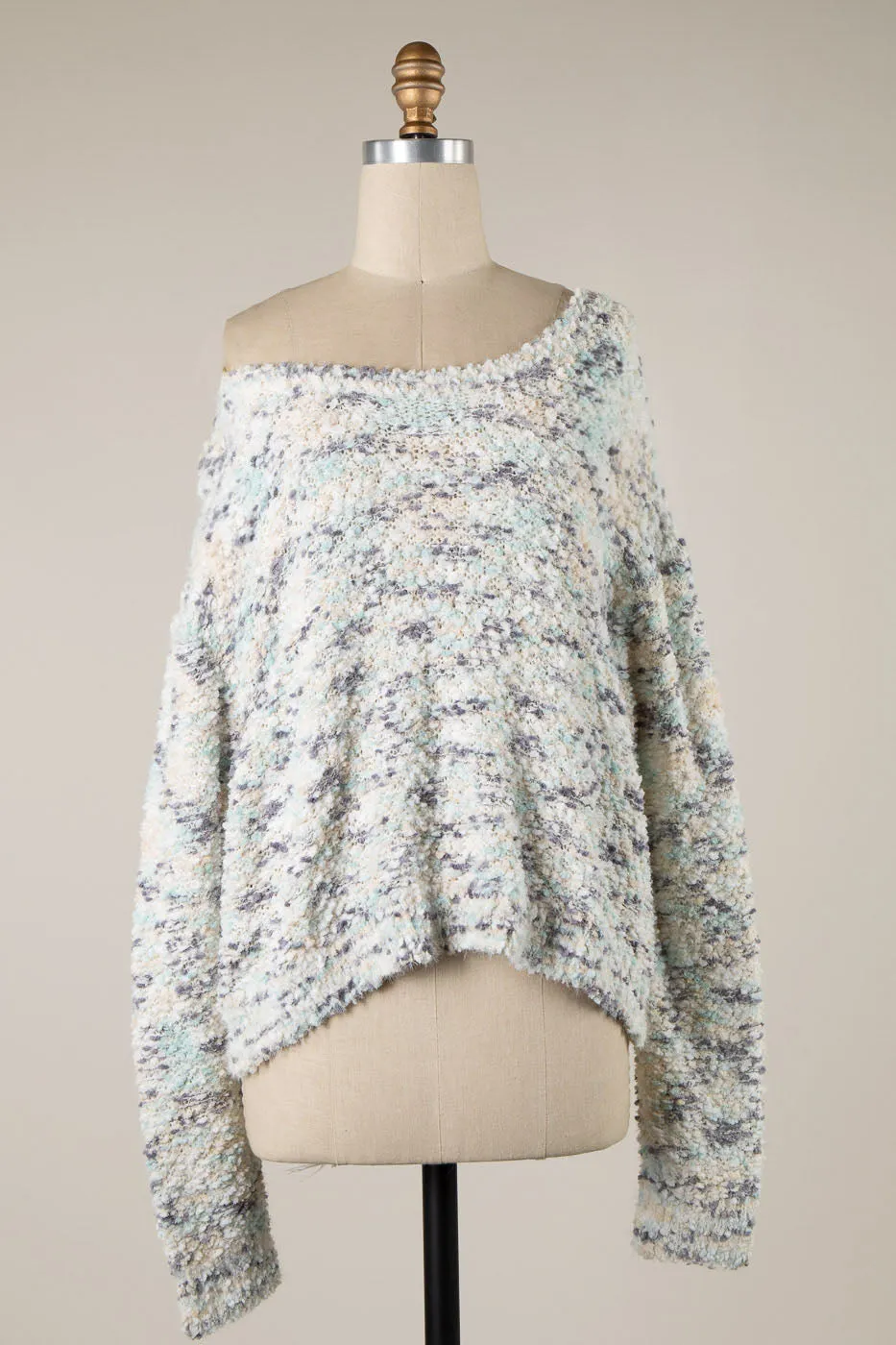 MULTI TONE ROUND NECK POPCORN KNIT SWEATER 1 PACK