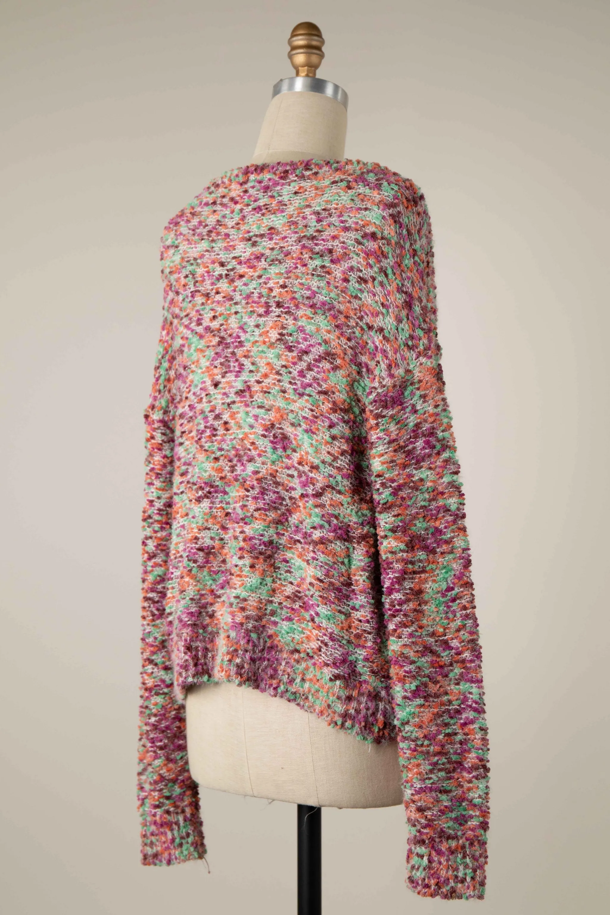 MULTI TONE ROUND NECK POPCORN KNIT SWEATER 1 PACK
