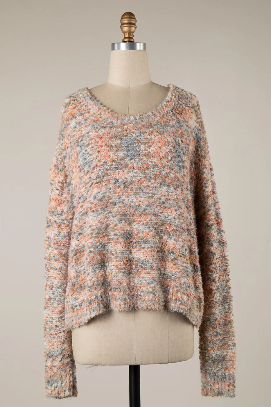 MULTI TONE ROUND NECK POPCORN KNIT SWEATER 1 PACK