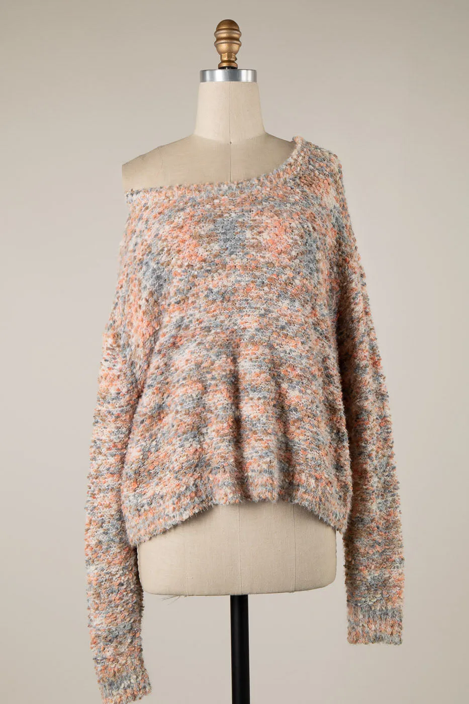 MULTI TONE ROUND NECK POPCORN KNIT SWEATER 1 PACK