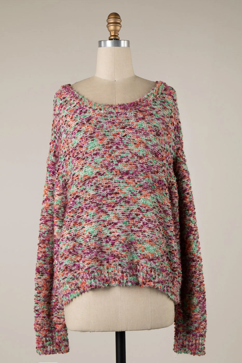 MULTI TONE ROUND NECK POPCORN KNIT SWEATER 1 PACK