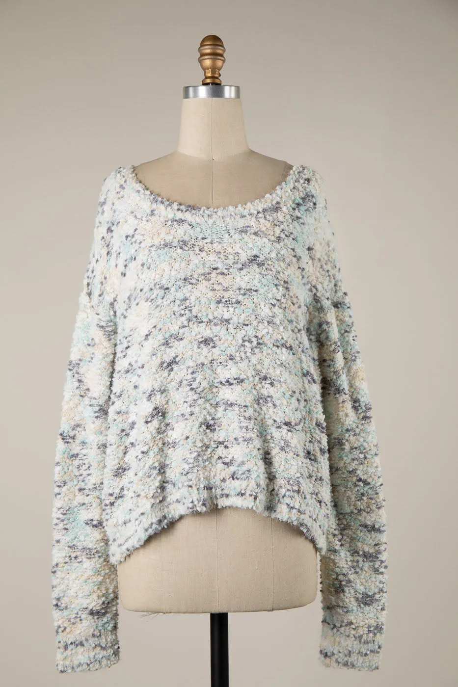 MULTI TONE ROUND NECK POPCORN KNIT SWEATER 1 PACK