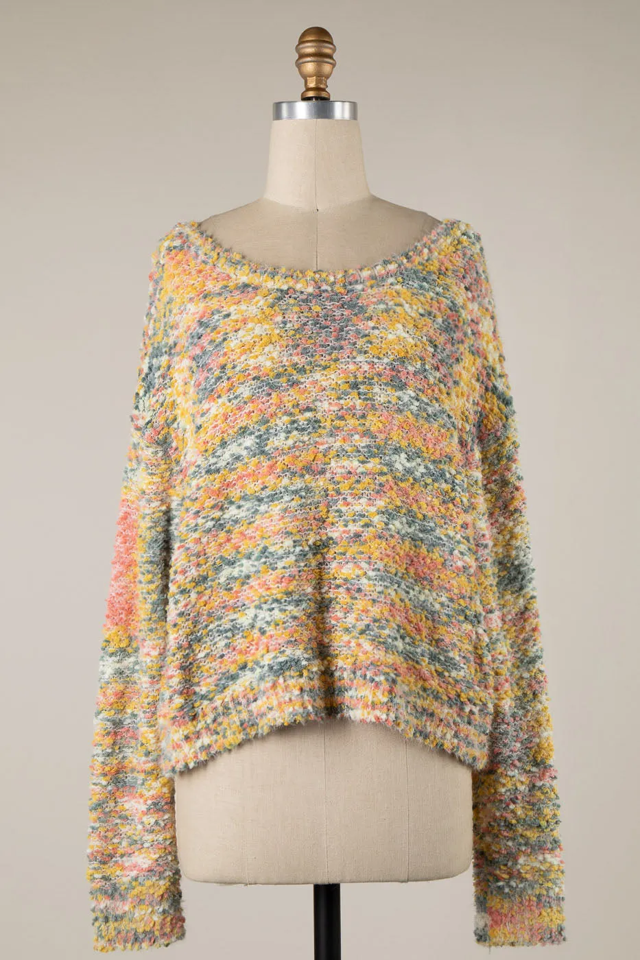 MULTI TONE ROUND NECK POPCORN KNIT SWEATER 1 PACK