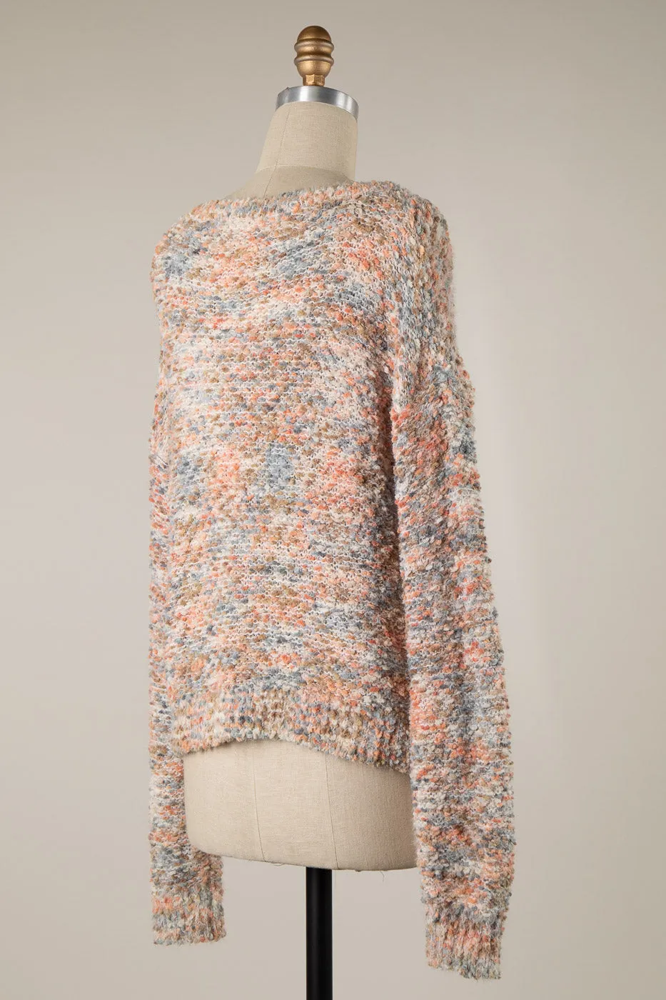 MULTI TONE ROUND NECK POPCORN KNIT SWEATER 1 PACK