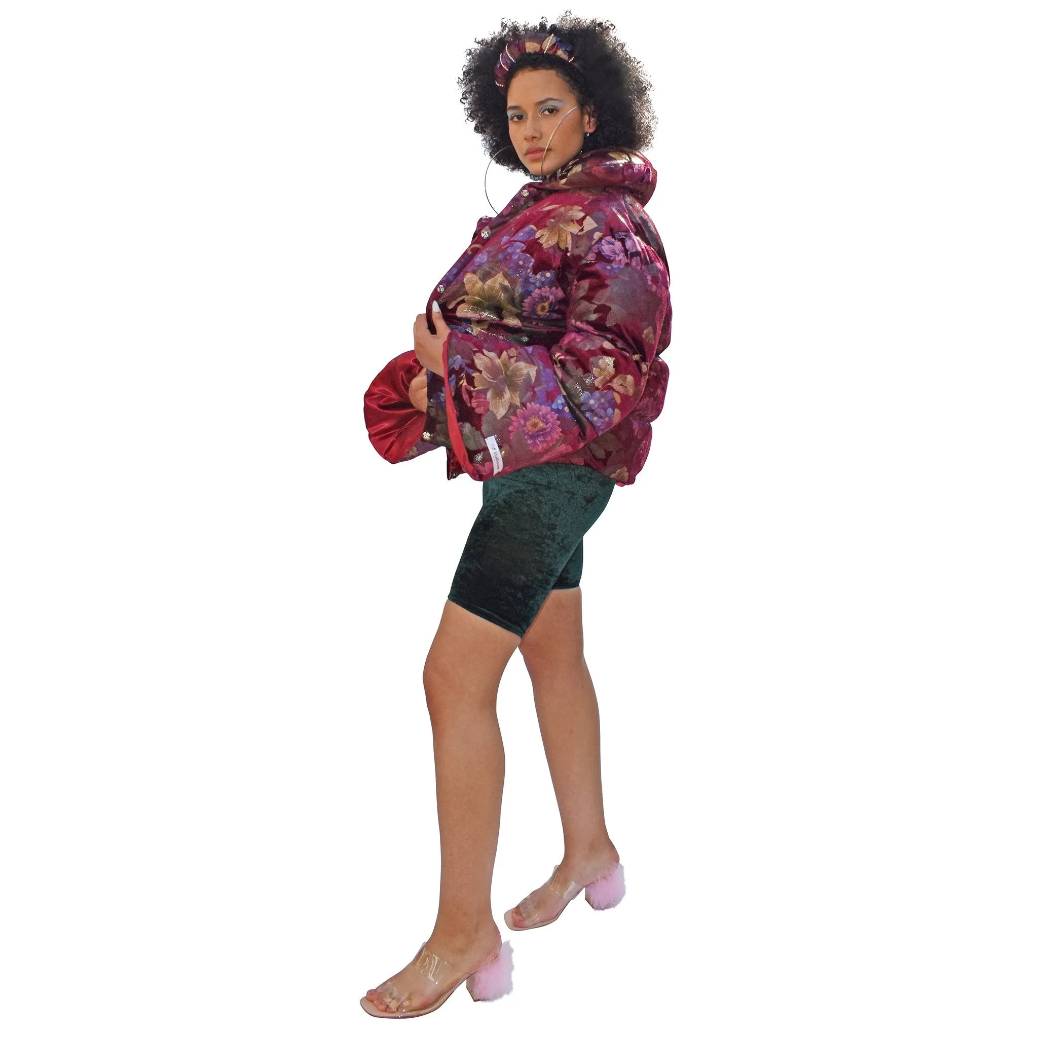 Opera Oversized Puffer Jacket Wine Floral