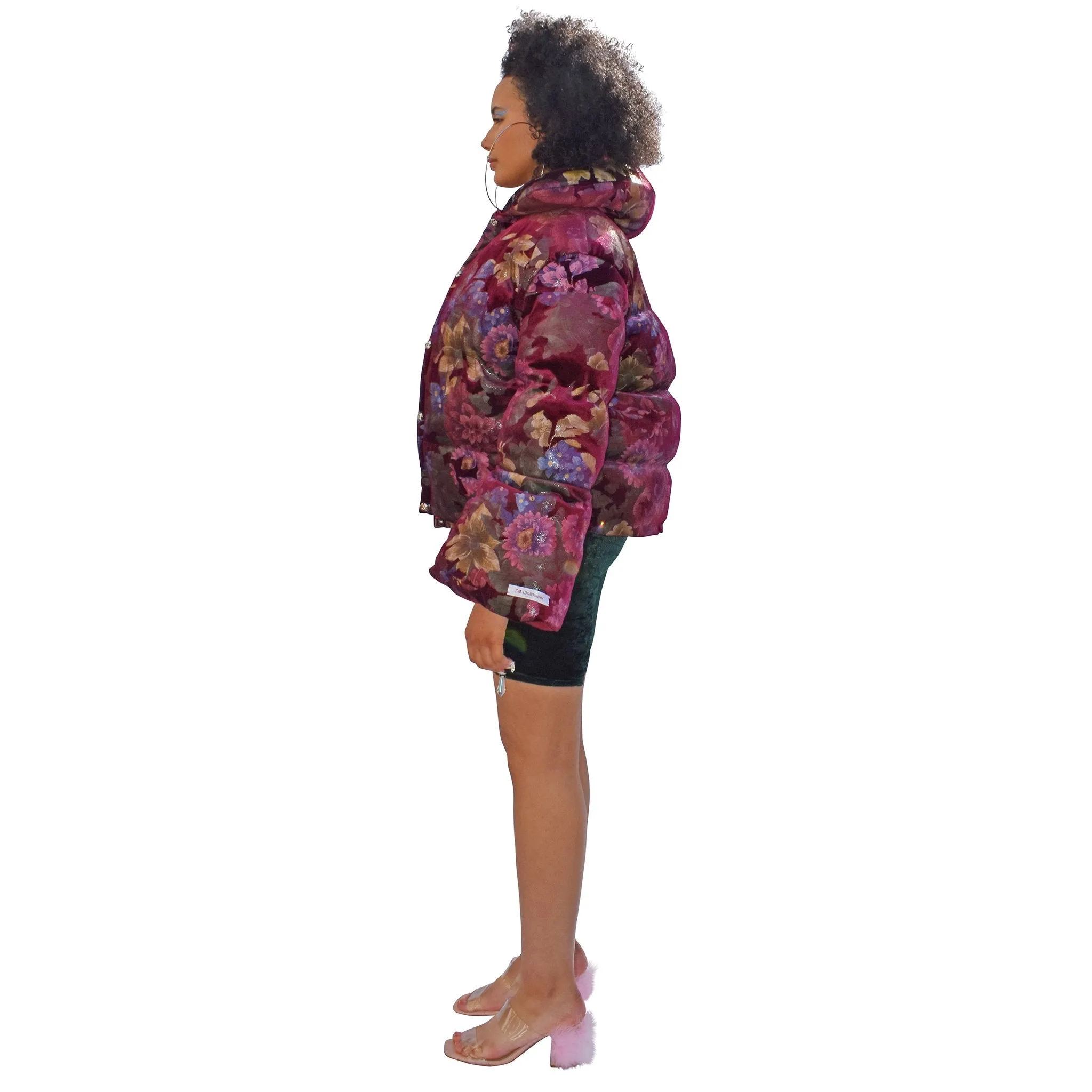 Opera Oversized Puffer Jacket Wine Floral