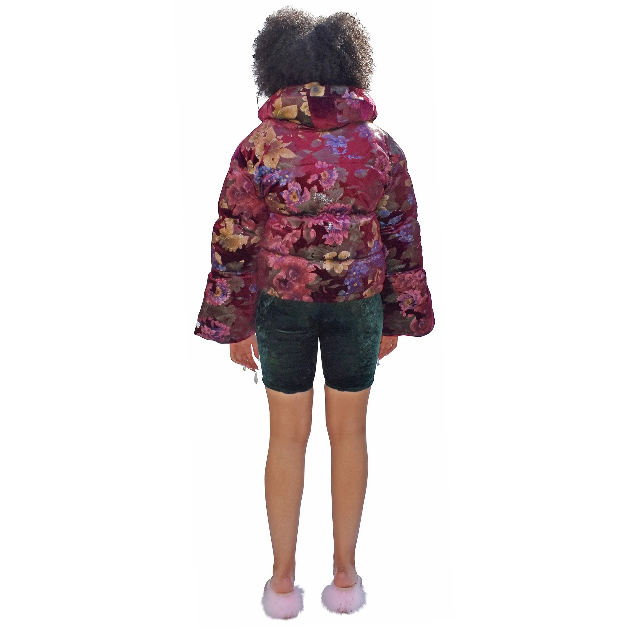 Opera Oversized Puffer Jacket Wine Floral