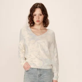 Pale Blue Reversible Floral Knit Jumper