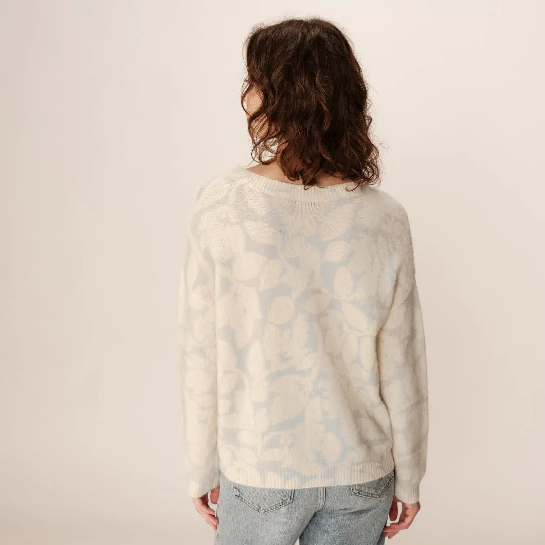 Pale Blue Reversible Floral Knit Jumper