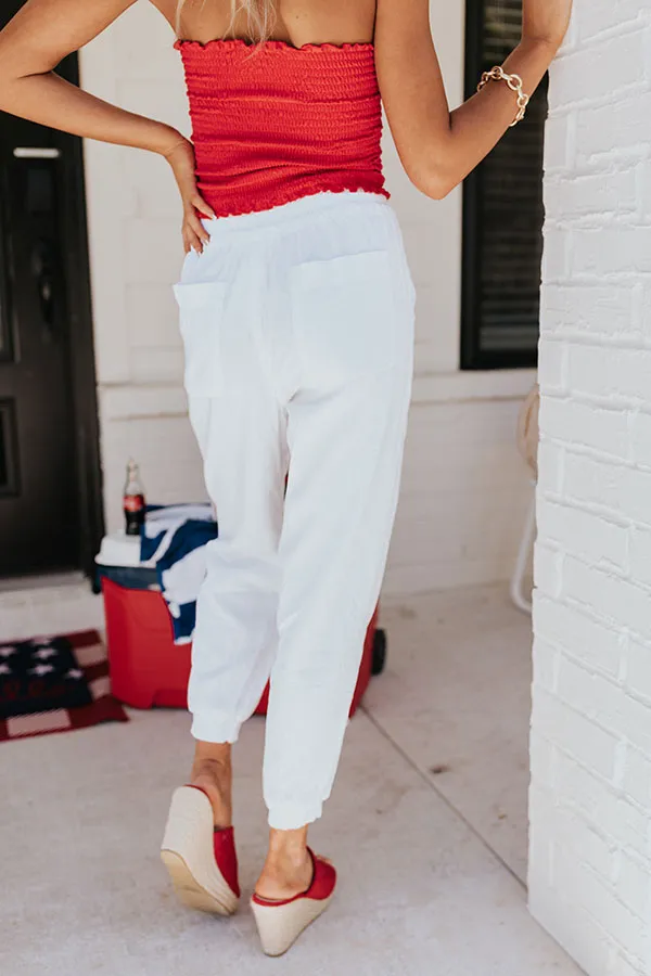 Parisian Countryside High Waist Joggers In White