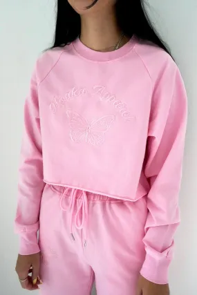 Pink Butterfly Crop Top Sweatshirt - Final Sale
