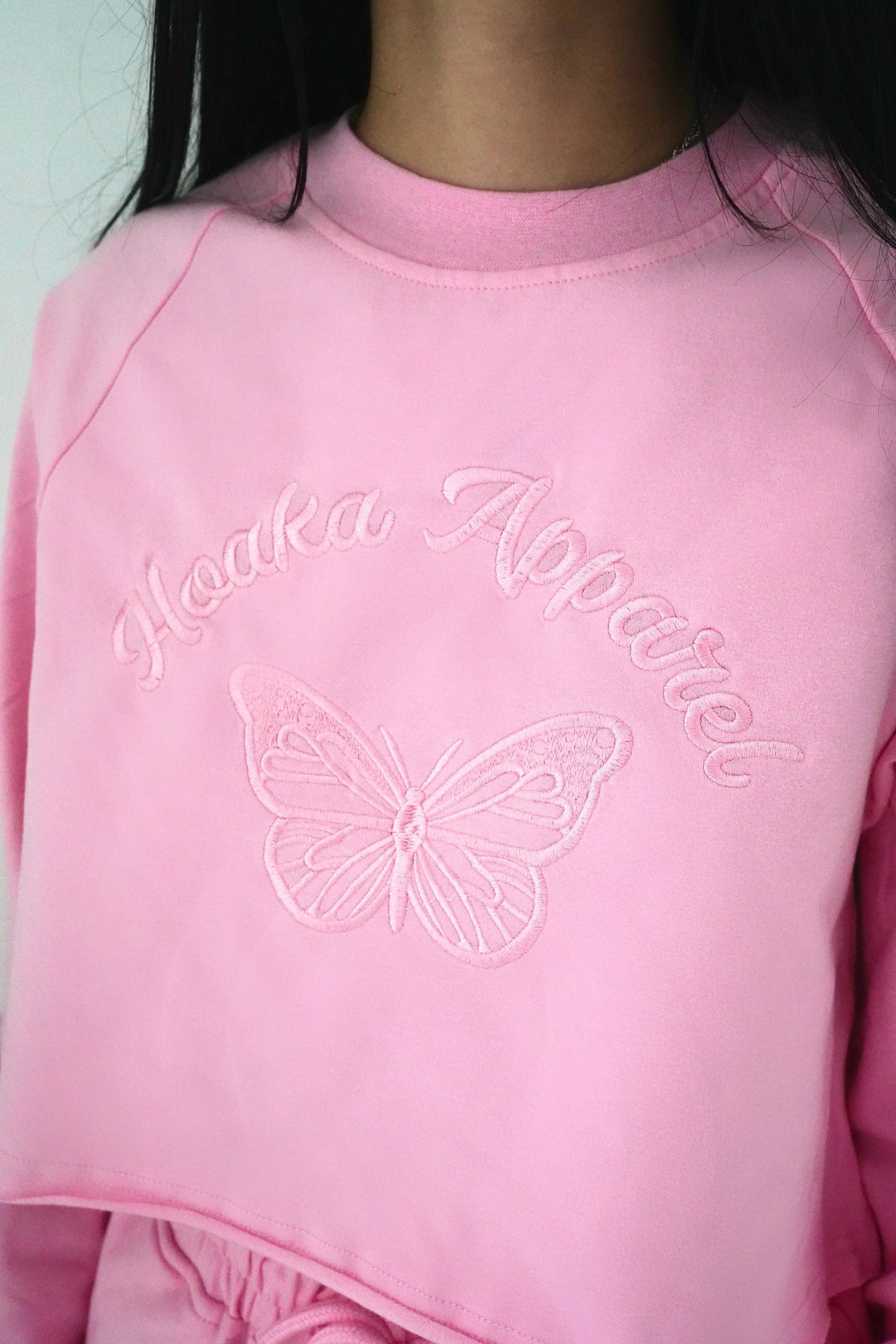 Pink Butterfly Crop Top Sweatshirt - Final Sale