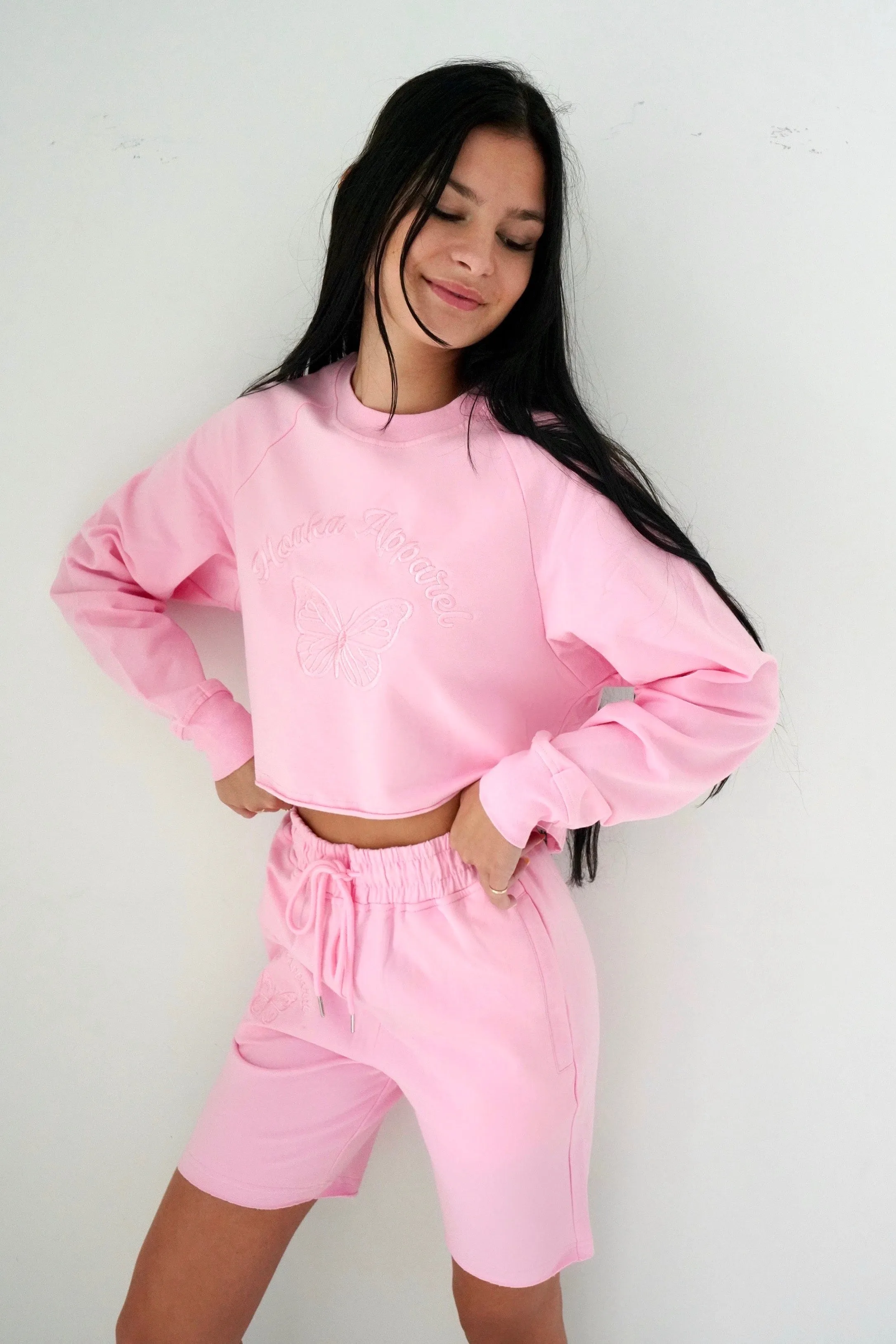 Pink Butterfly Crop Top Sweatshirt - Final Sale