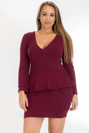Plus Size V-Neck Ruffled Mini Dress