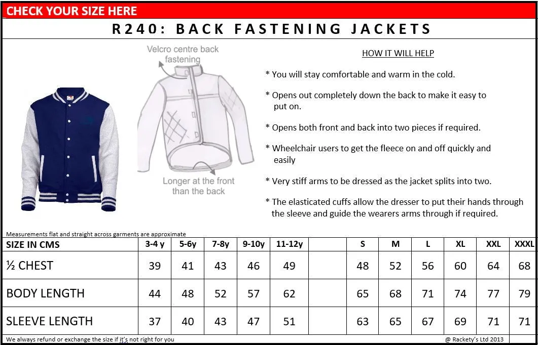 R240 Back Fastening Varsity Jacket - Child