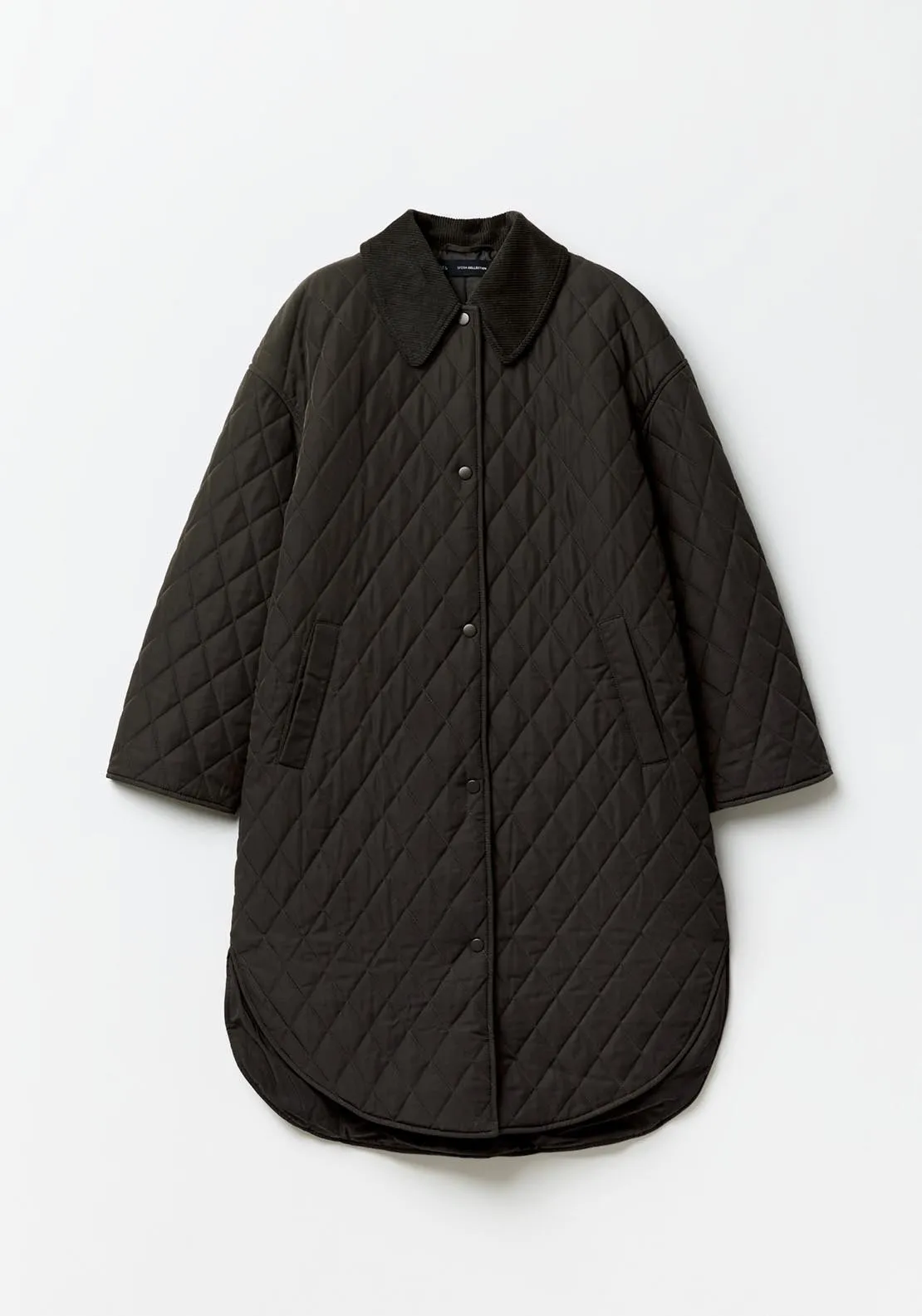 Ribbed collar quilted coat - Khaki