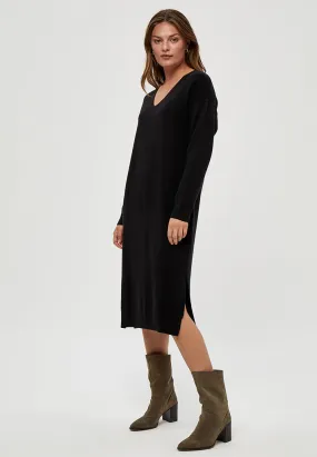 Rosalia V-Neck Knee Length Knit Dress - Black