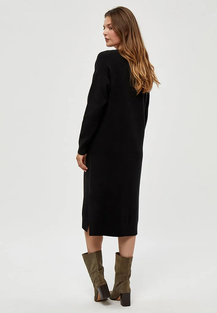 Rosalia V-Neck Knee Length Knit Dress - Black