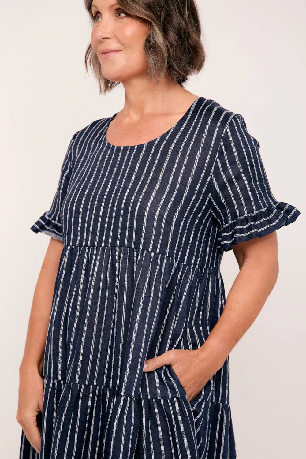 Sabre Linen Frill Dress in Boathouse