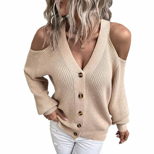 Single Breasted Knitted Sweater Off Shoulder Sexy Cardigan