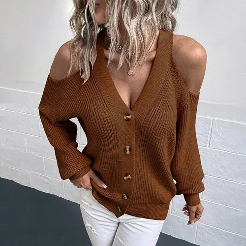 Single Breasted Knitted Sweater Off Shoulder Sexy Cardigan