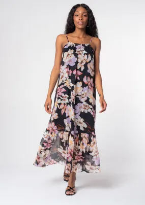 Sleeveless Floral Sheer Chiffon Maxi Dress