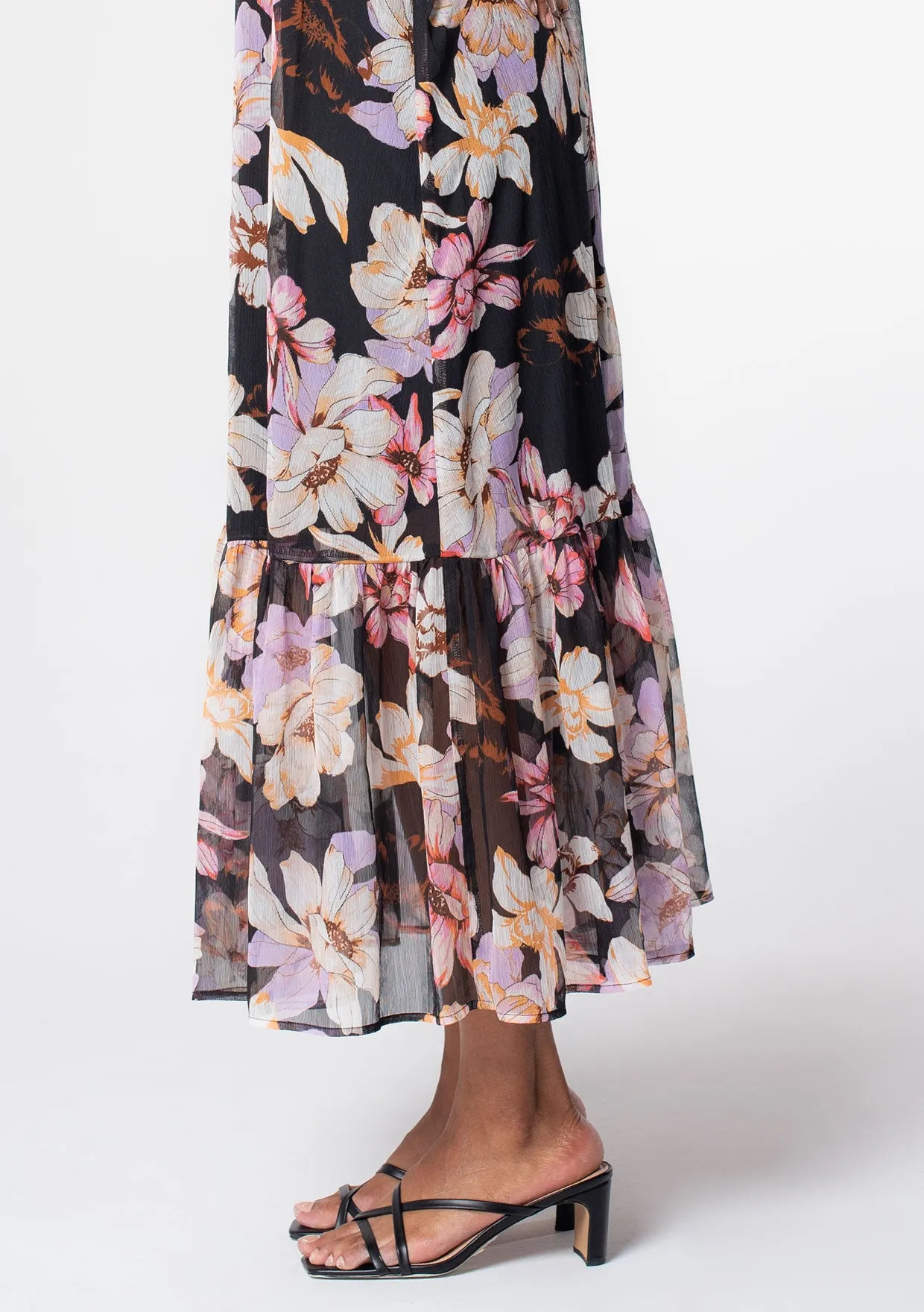 Sleeveless Floral Sheer Chiffon Maxi Dress