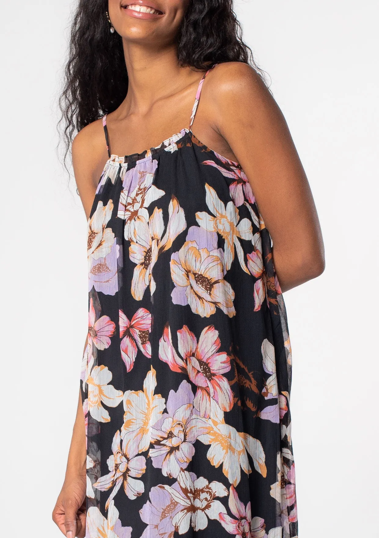 Sleeveless Floral Sheer Chiffon Maxi Dress