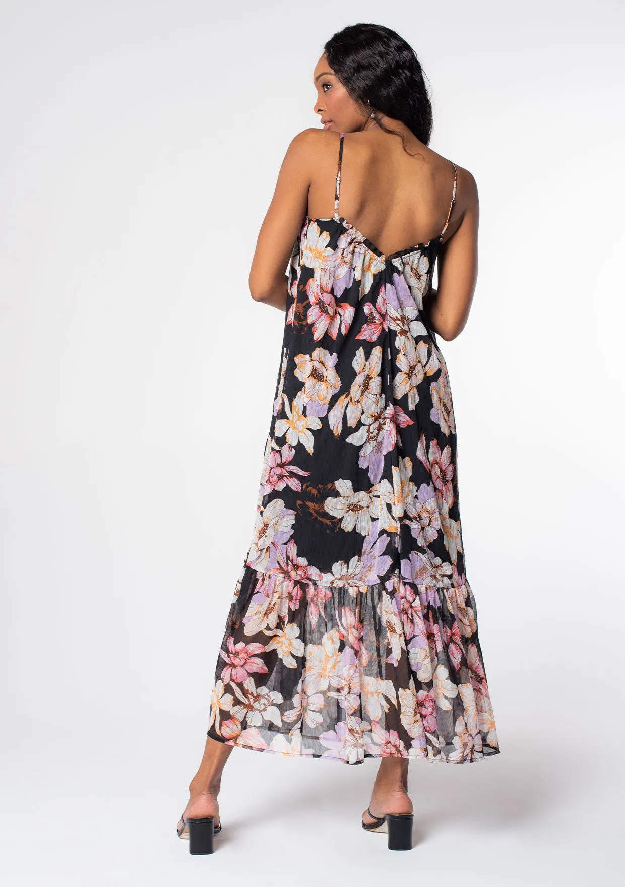 Sleeveless Floral Sheer Chiffon Maxi Dress