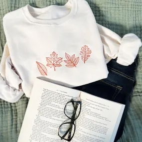 Stitched Fall Leaves Embroidered Gemma Crewneck Sweatshirt