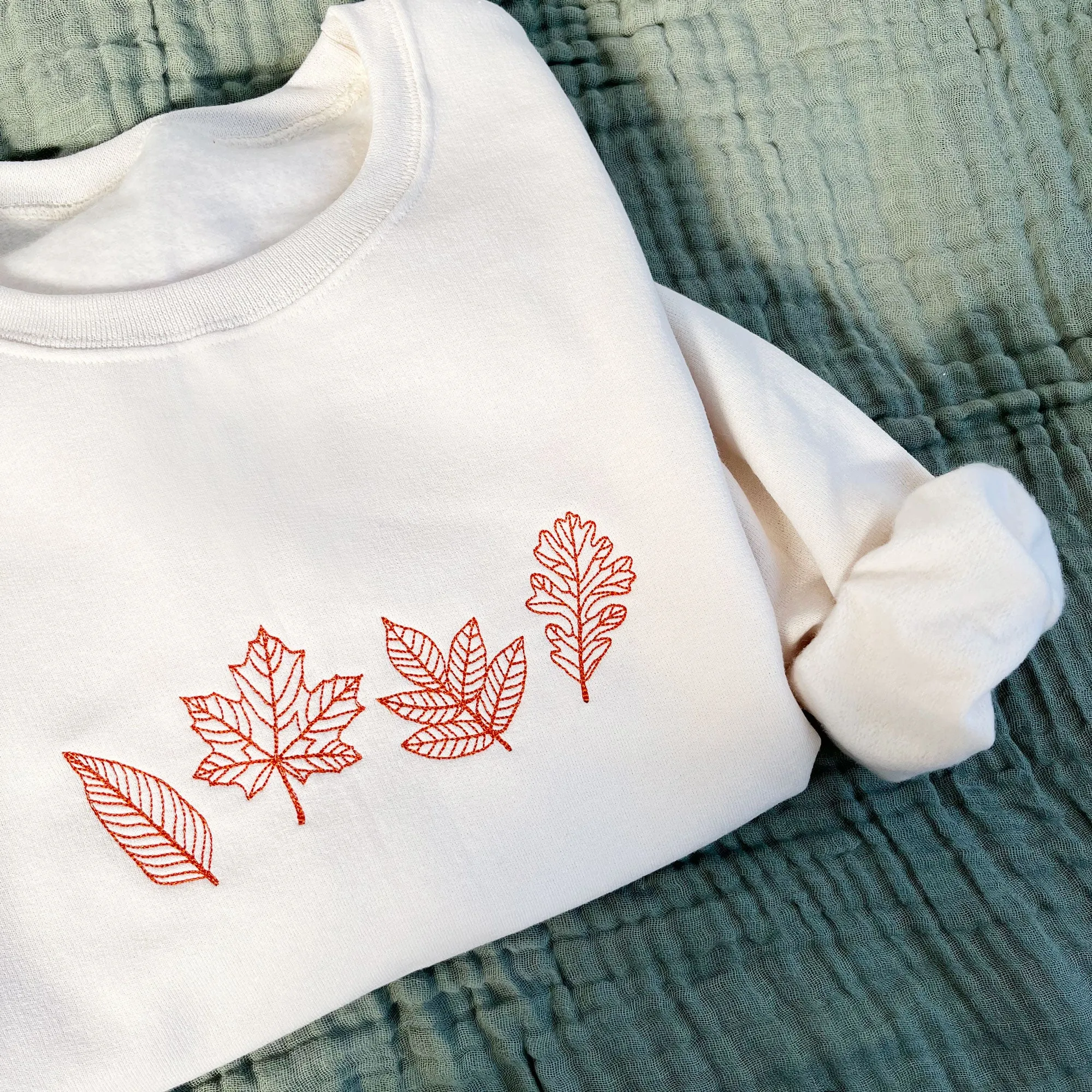 Stitched Fall Leaves Embroidered Gemma Crewneck Sweatshirt