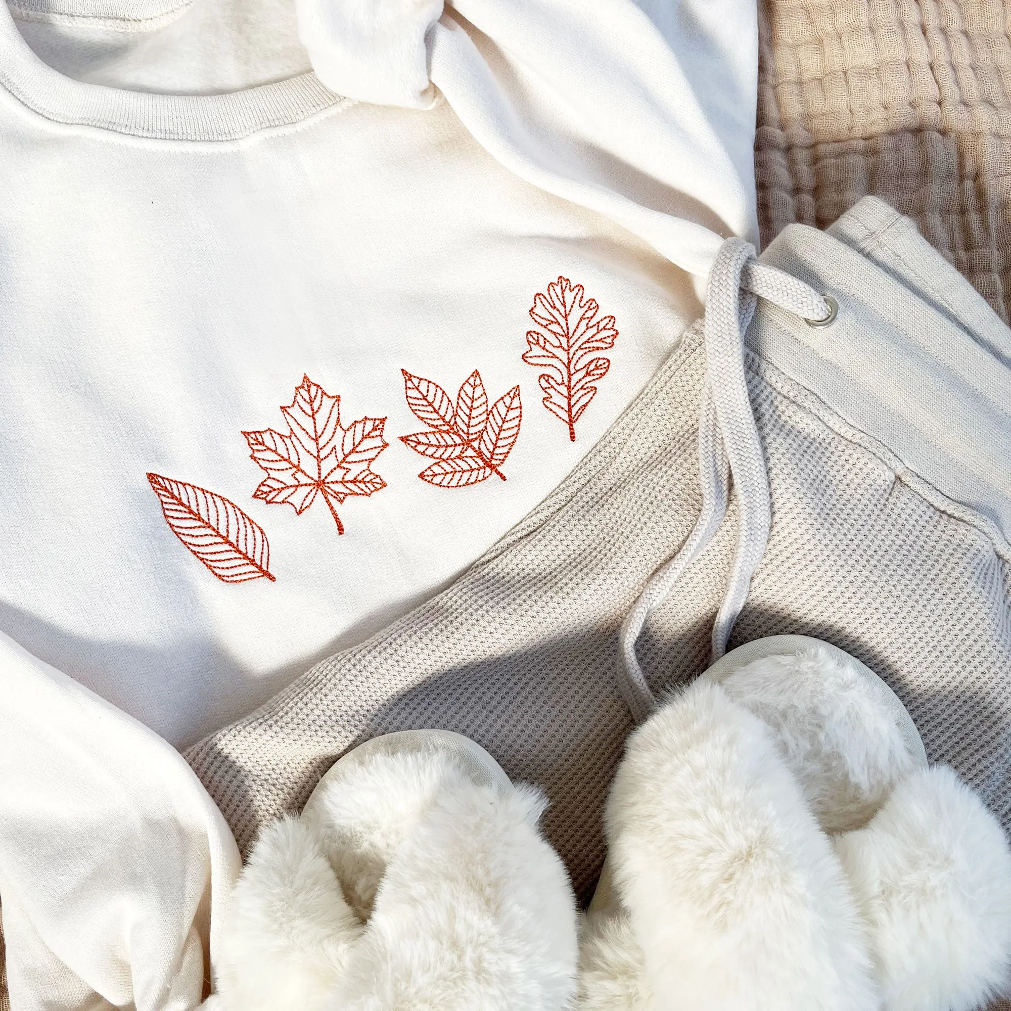 Stitched Fall Leaves Embroidered Gemma Crewneck Sweatshirt